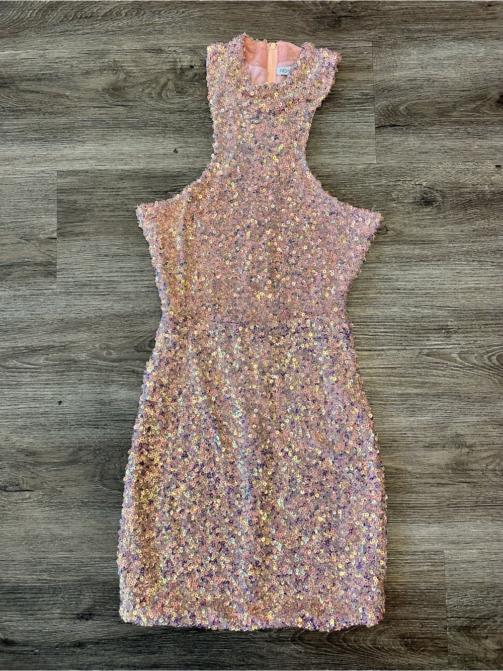 Fashion Nova Iridescent Pink Sequin Halter Dress
